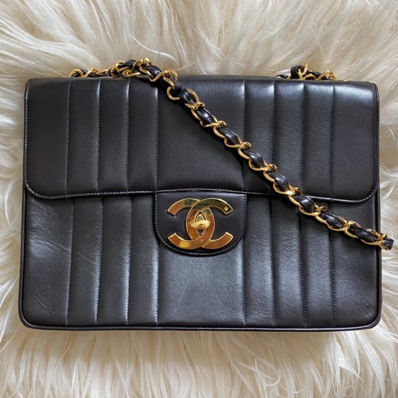 CHANEL Handbags - Chanel Vintage 90s Jumbo Large Classic Flap Chain Dark Brown Shoulder Bag